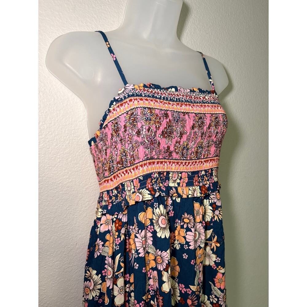 Cupshe Floral Smocked Maxi Dress One Size NWT Adjustable Straps Navy Pink Flowy